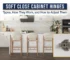 Soft close cabinet hinges guide cover: white kitchen with a close-up of a concealed hinge